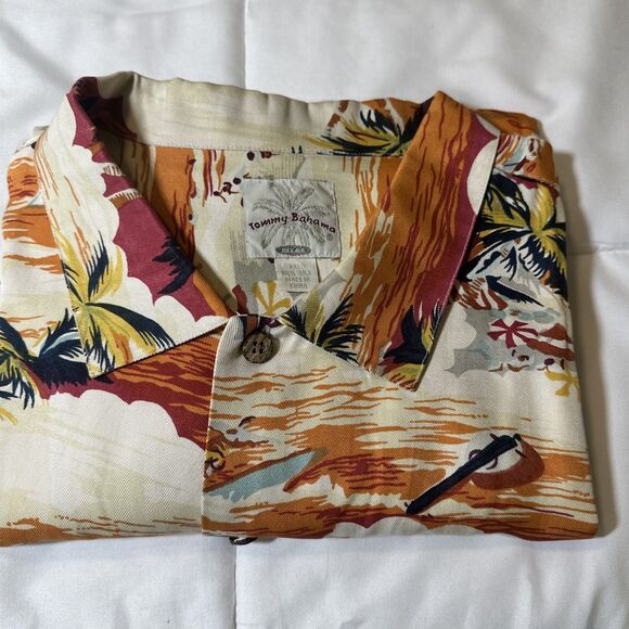 Tommy Bahama Shirt Mens 2XL Multicolor Silk Button Up Hawaiian Surfers Ukuleles - Picture 11 of 11